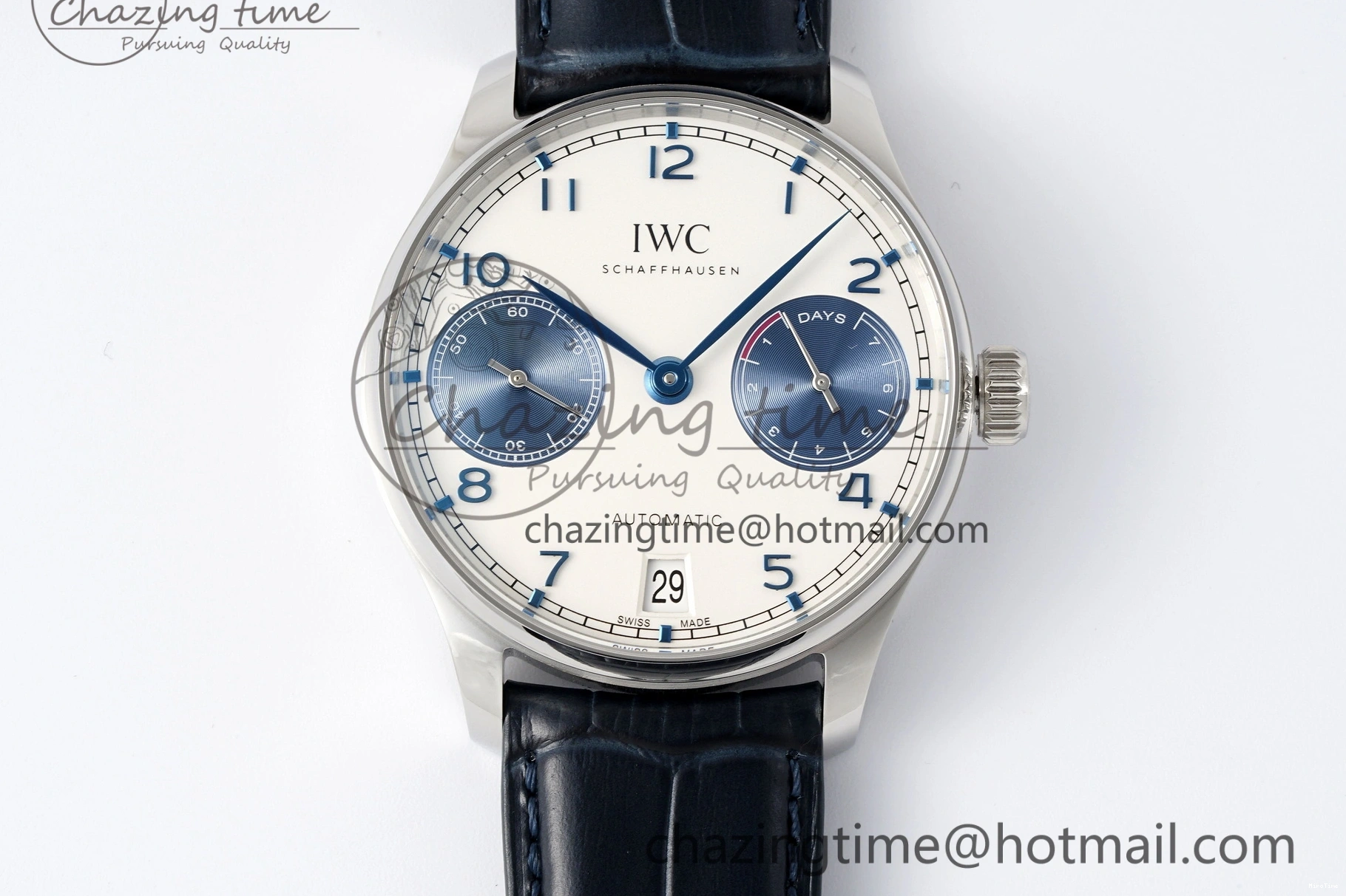 MIROTIME 0413 ZeroBulk Portuguese Real PR IW500715 SS AZF 1:1 Best Edition White Blue Dial on Blue Leather Strap A 7034